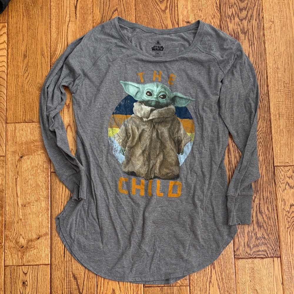 Star Wars Gray Long Sleeve Tee with The Child